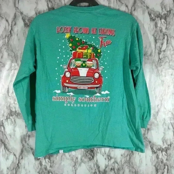 Simply Southern Rockin Around The Christmas Tree Top Long Sleeve Youth M - Picture 3 of 7